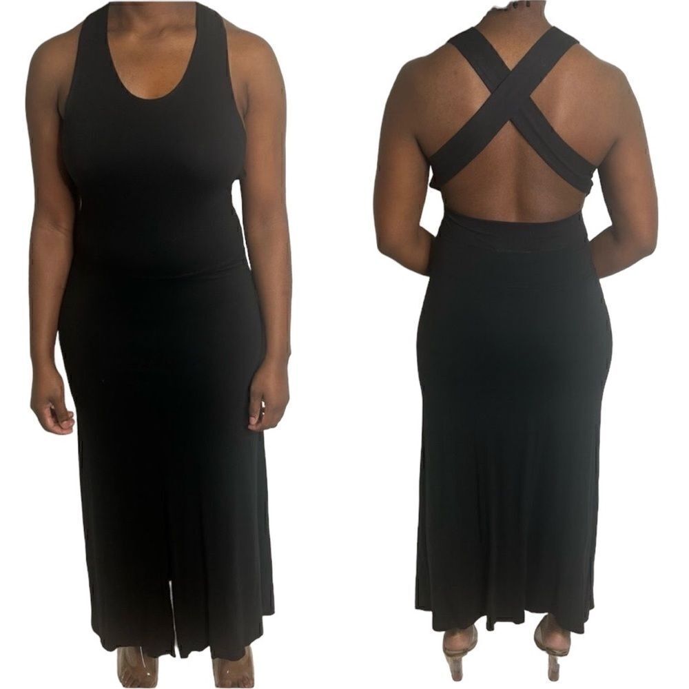 REVOLVE Rodier Jersey Cross Back Front Slit Max Dress Sundress